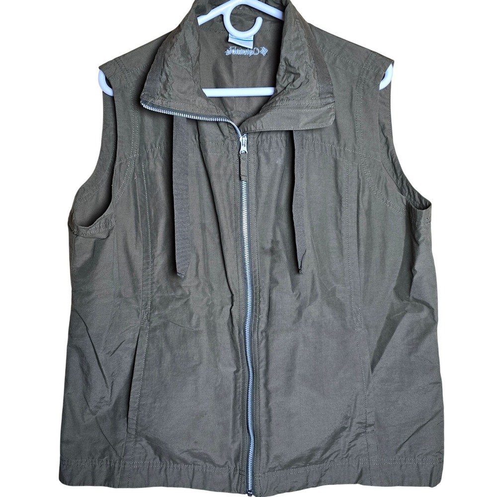 Columbia Women's Vest 1X Lightweight Olive Green Brown Full Zip with Pockets